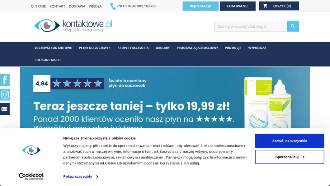 Zrzut ekranu strony Kontaktowe.pl - soczewki kontaktowe