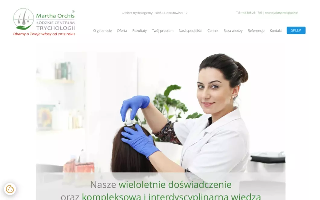 Zrzut ekranu strony Trycholog Łódź