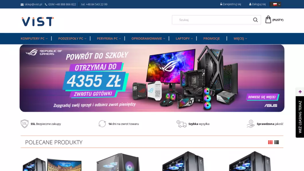 Zrzut ekranu strony Sklep komputerowy VIST