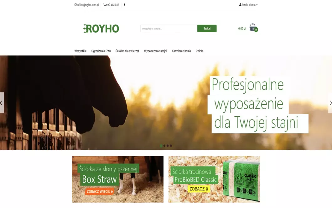 Zrzut ekranu strony Akcesoria dla konia Royho