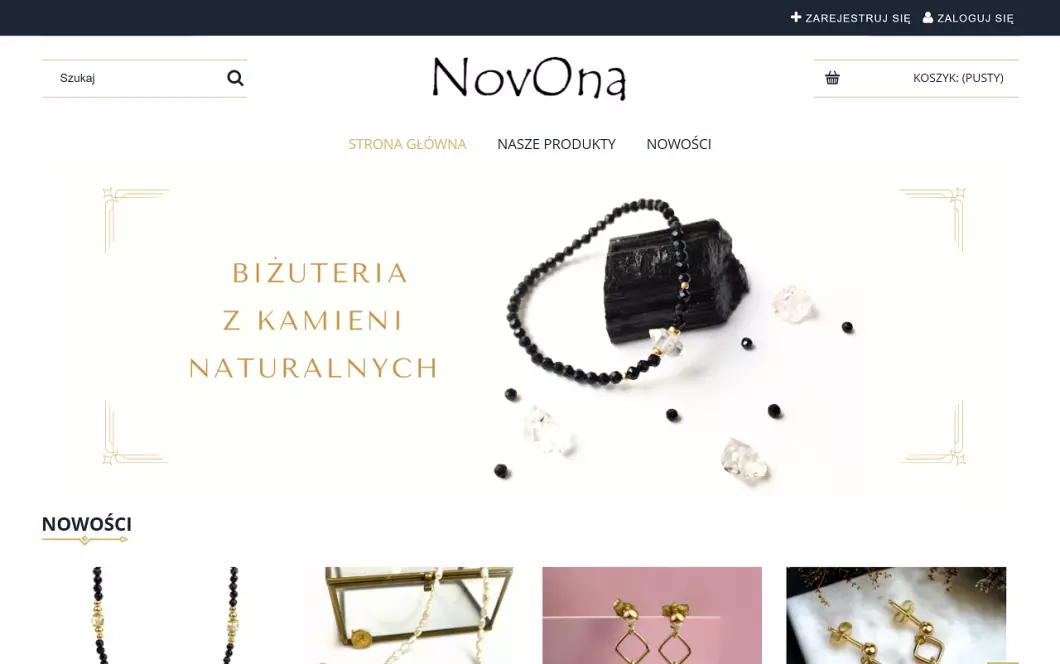 Zrzut ekranu strony Biżuteria z kamieni naturalnych - NovOna