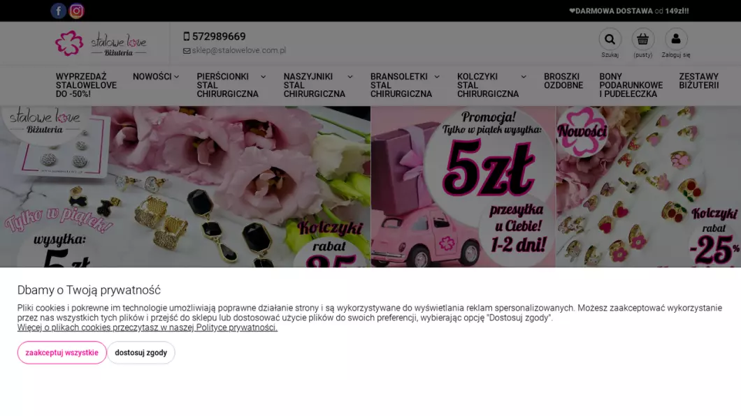 Zrzut ekranu strony Biżuteria ze stali chirurgicznej - StaloweLOVE