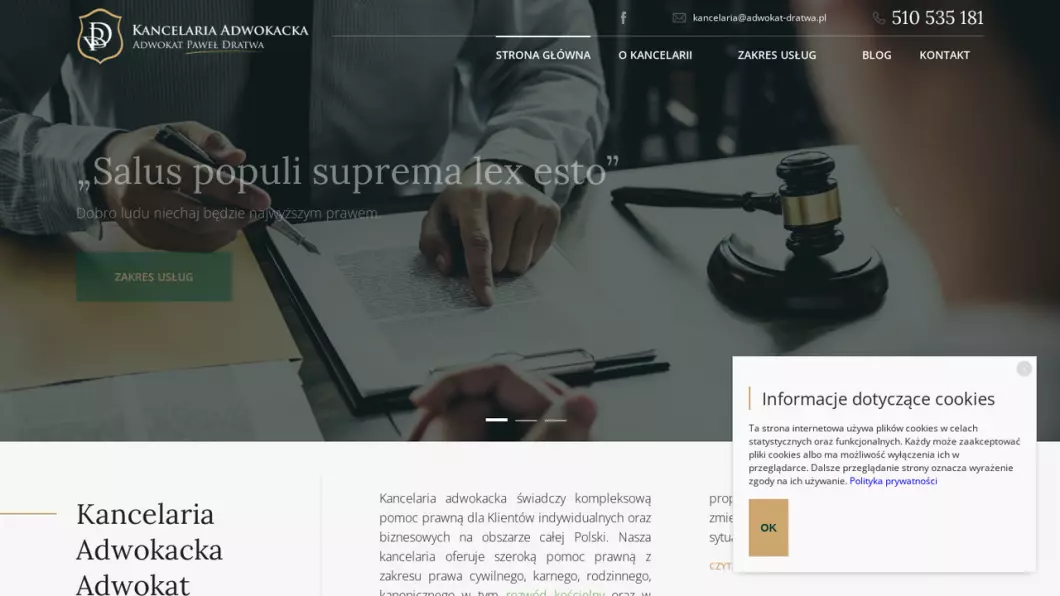 Zrzut ekranu strony Kancelaria Adwokacka Adwokat Paweł Dratwa