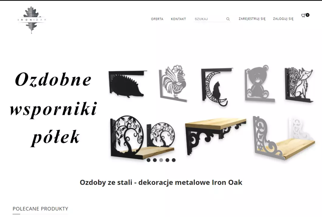 Zrzut ekranu strony Iron Oak - metalowe ozdoby