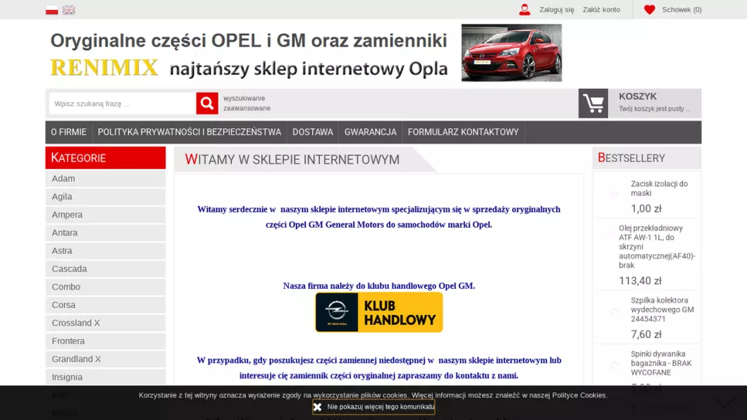 Zrzut ekranu strony OPEL-E-SKLEP