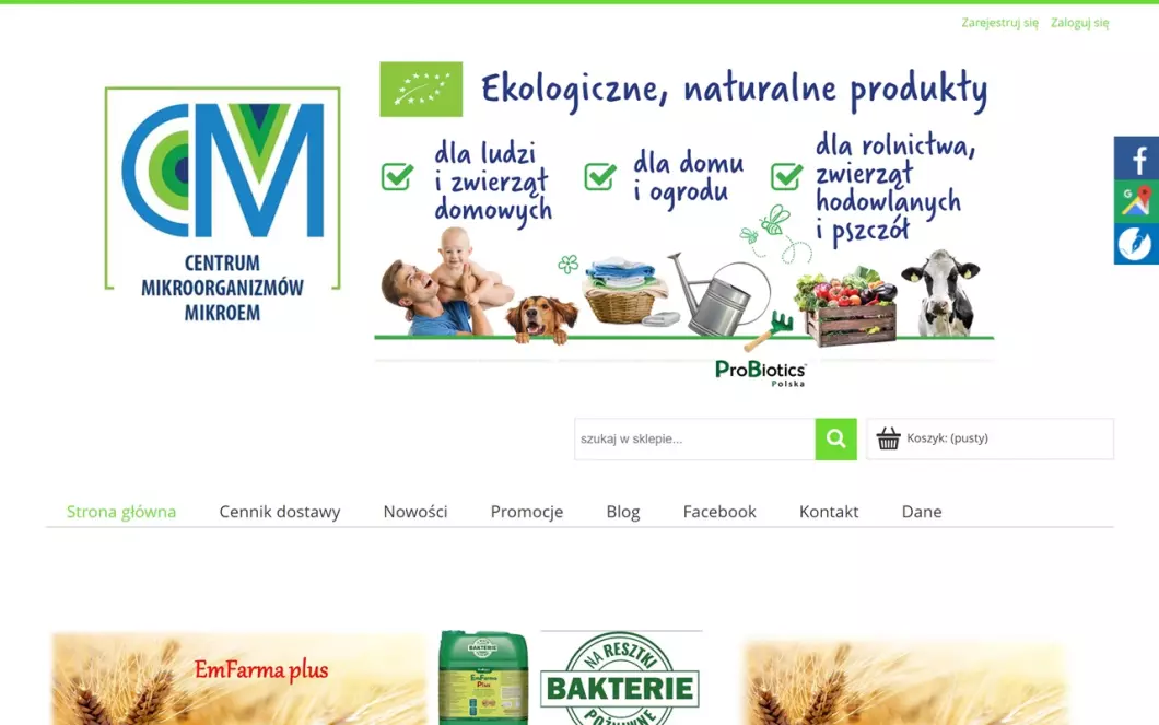 Zrzut ekranu strony Centrum mikroorganizmów - Mikroem