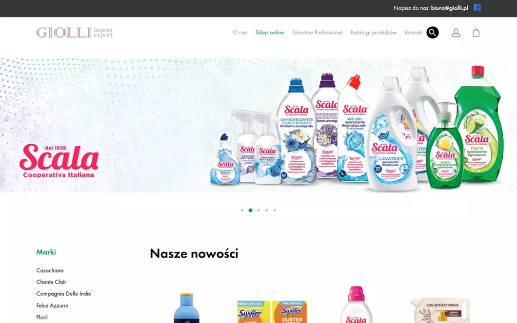 Zrzut ekranu strony Giolli  - hurtownia chemii włoskiej