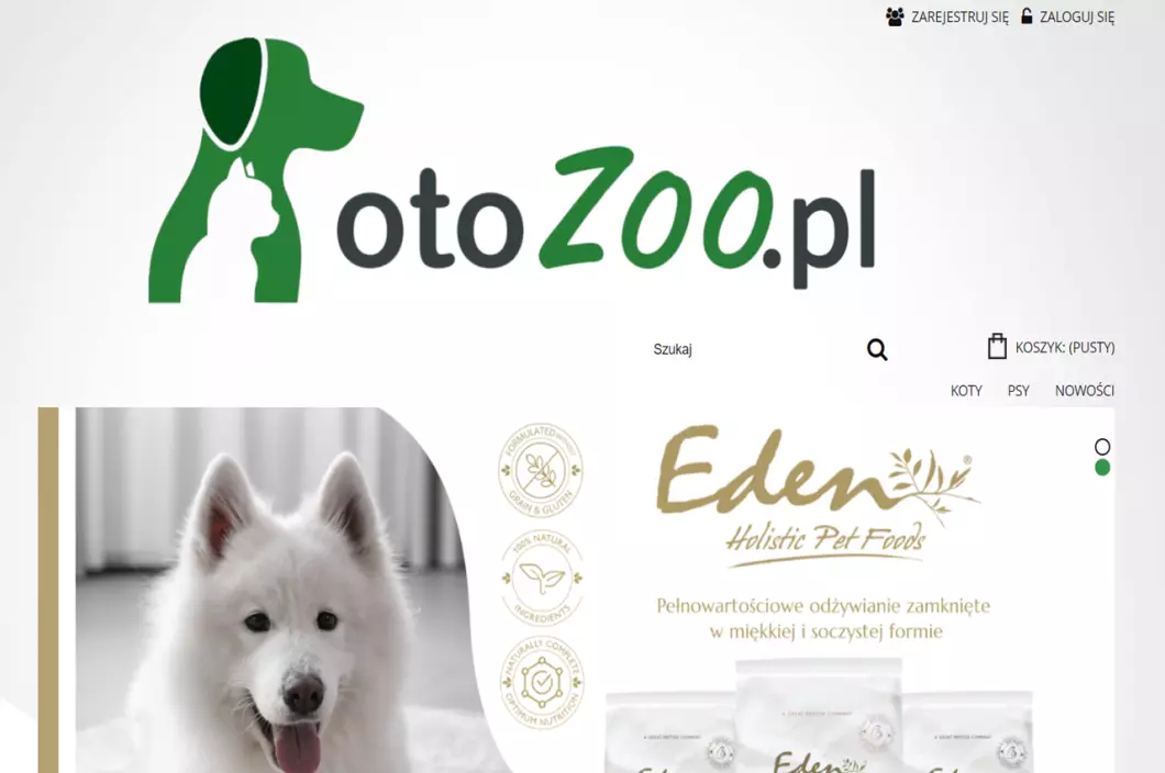 Zrzut ekranu strony Karmy dla psów i kotów | Internetowy sklep zoologiczny OtoZoo.pl