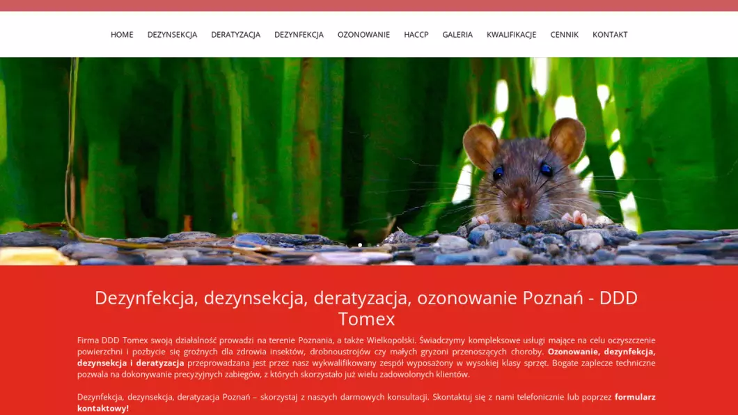 Zrzut ekranu strony DDD Tomex - dezynfekcja, dezynsekcja, deratyzacja, ozonowanie