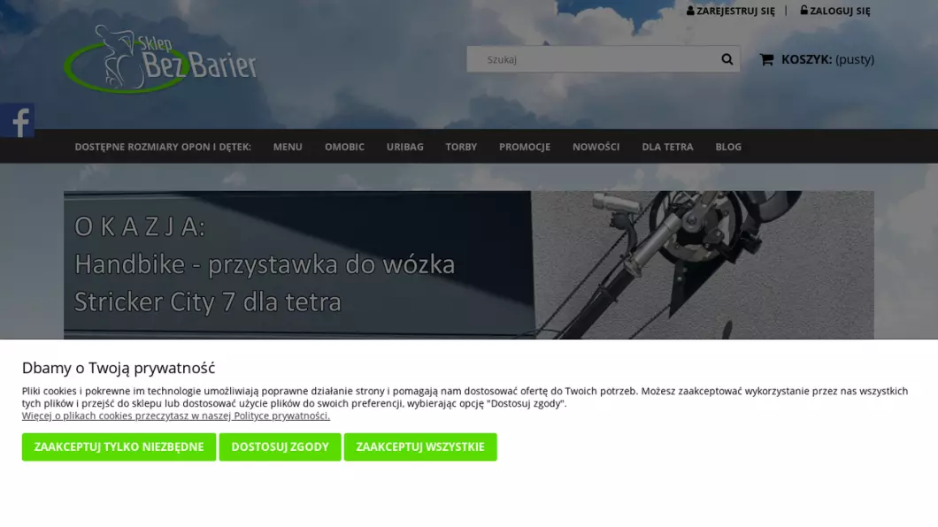 Zrzut ekranu strony Opony do wózków inwalidzkich | Sklep internetowy SklepBezBarier