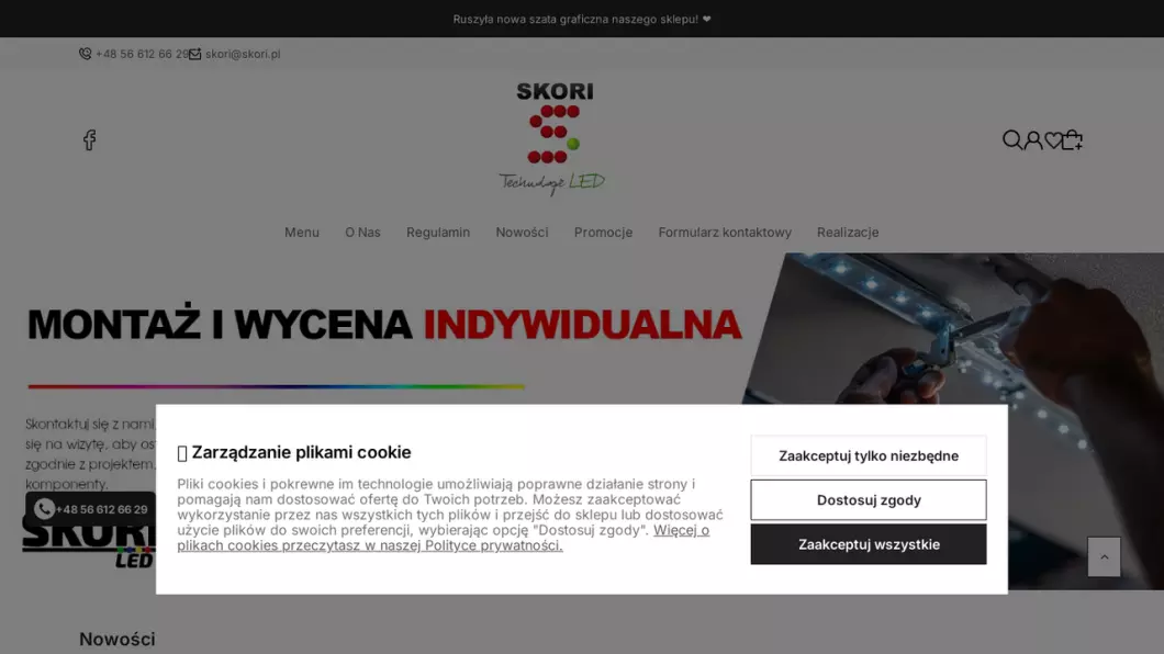 Zrzut ekranu strony Sklep z oświetleniem LED | SKORI LED