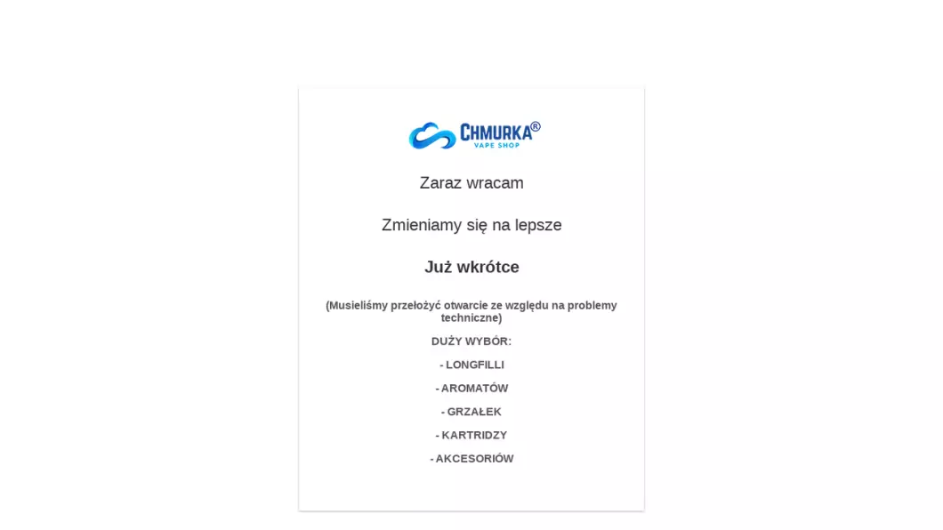 Zrzut ekranu strony Chmurka Vape Shop