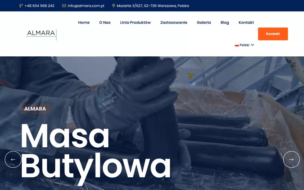 Zrzut ekranu strony Producent mieszanek butylowych Almara