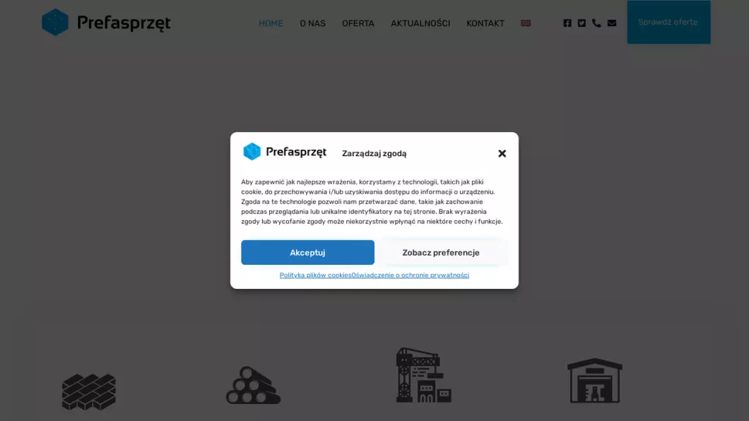 Zrzut ekranu strony Sprzęt do prefabrykacji betonu Prefasprzęt