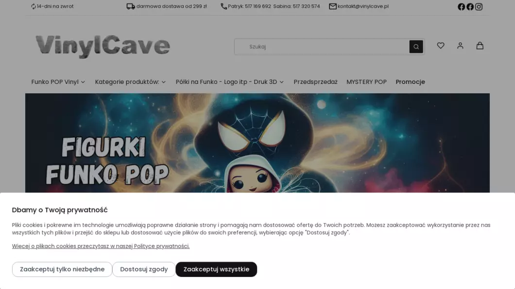 Zrzut ekranu strony Figurki Funko Pop | Sklep internetowy Vinyl Cave