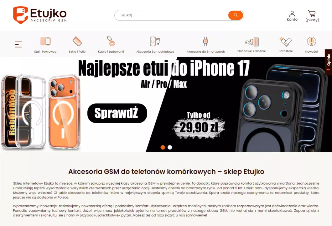 Zrzut ekranu strony Sklep GSM Etujko