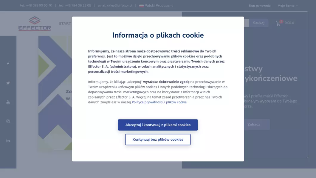 Zrzut ekranu strony Listwy wykończeniowe - Sklep Effector